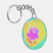 イエローポピーとホットピンクセンターターコイズ キーホルダー (正面左)