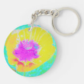 イエローポピーとホットピンクセンターターコイズ キーホルダー (裏面)
