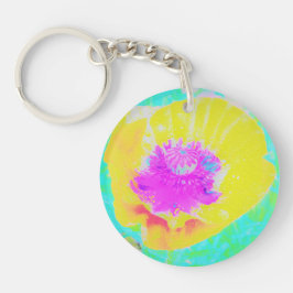 イエローポピーとホットピンクセンターターコイズ キーホルダー