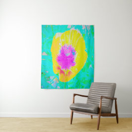 イエローポピーとホットピンクセンターターコイズ タペストリー