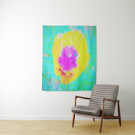 イエローポピーとホットピンクセンターターコイズ タペストリー (インサイチュ)