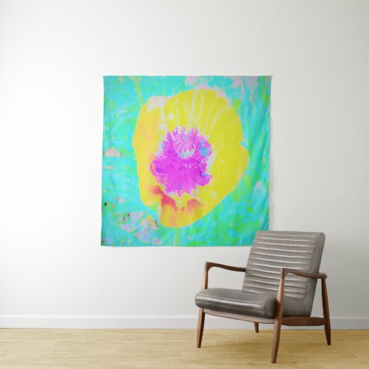 イエローポピーとホットピンクセンターターコイズ タペストリー (インサイチュ)