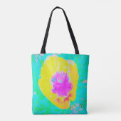 イエローポピーとホットピンクセンターターコイズ トートバッグ (裏面)