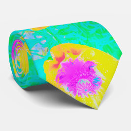 イエローポピーとホットピンクセンターターコイズ ネクタイ