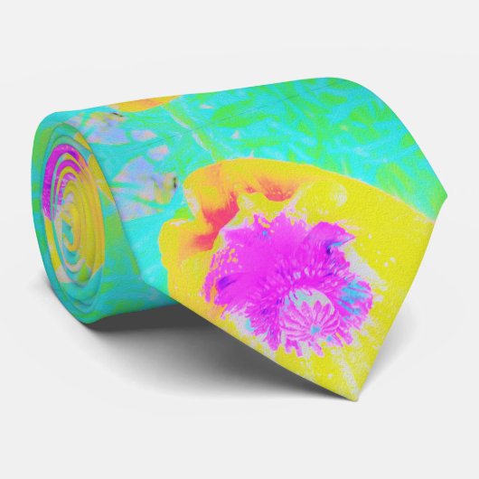 イエローポピーとホットピンクセンターターコイズ ネクタイ (ロール)