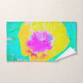 イエローポピーとホットピンクセンターターコイズ ハンドタオル