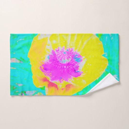 イエローポピーとホットピンクセンターターコイズ ハンドタオル (ハンドタオル)