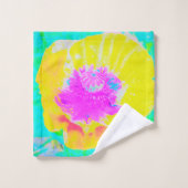 イエローポピーとホットピンクセンターターコイズ バスタオルセット (ウォッシュタオル)