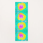 イエローポピーとホットピンクセンターターコイズ ヨガマット (正面)