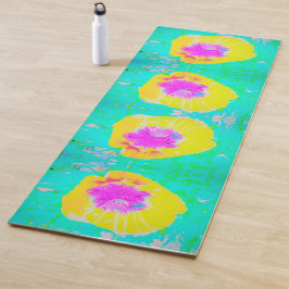 イエローポピーとホットピンクセンターターコイズ ヨガマット