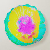 イエローポピーとホットピンクセンターターコイズ ラウンドクッション (裏面)