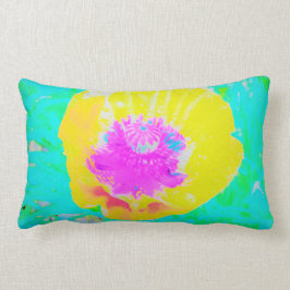イエローポピーとホットピンクセンターターコイズ ランバークッション