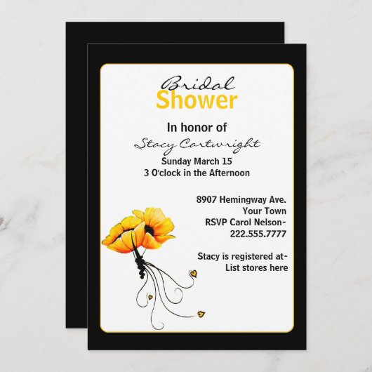 イエローポピースタイリッシュズブライダルシャワー招待 招待状 (正面/裏面)