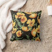イエローポピー水彩花模様 クッション (ブランケット)
