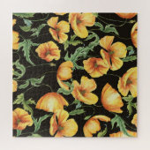 イエローポピー水彩花模様 ジグソーパズル (横)