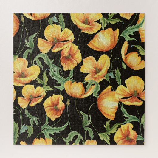 イエローポピー水彩花模様 ジグソーパズル (縦)