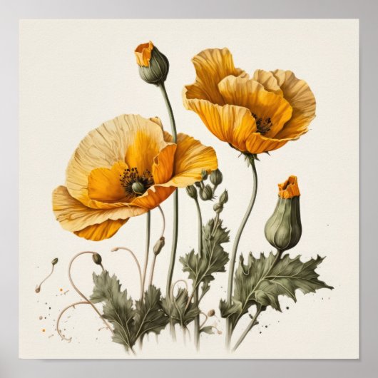 イエローポピー花アートプリントポスター ポスター (正面)