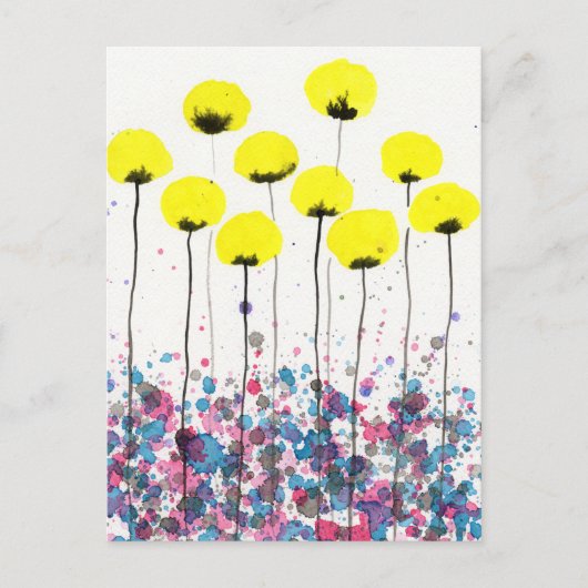 イエローポピー、コテージコアフラワーポストカード ポストカード (正面)