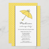 イエローポルカドット傘 ベビーシャワー 招待状 (正面/裏面)