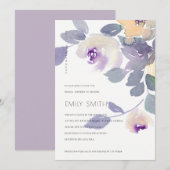 イエローマウーブ薄紫フローラブライダルシャワー招待状 サンキューカード (正面/裏面)