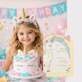 イエローマジカルデー ユニコーン ガール 誕生日パーティー 招待状