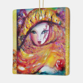 イエローマスカレードパーティーにおけるカーニバルマスク セラミックオーナメント (左)