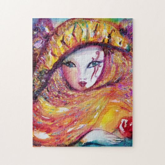 イエローマスク/ベニスのマスキアードボール、パープル ジグソーパズル (縦)