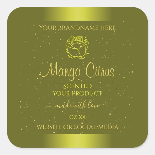 イエローマスタード製品ラベル金ゴールドグリッターフローラ スクエアシール (正面)