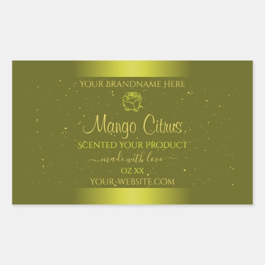 イエローマスタード製品ラベル金ゴールドグリッターフローラ 長方形シール (正面)