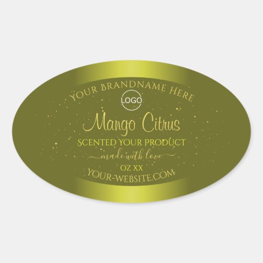 イエローマスタード製品ラベル金ゴールドグリッター追加ロゴ 楕円形シール (正面)