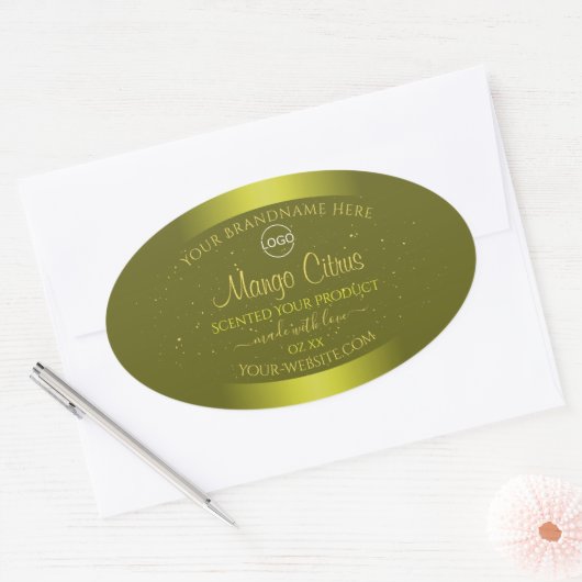 イエローマスタード製品ラベル金ゴールドグリッター追加ロゴ 楕円形シール (封筒)