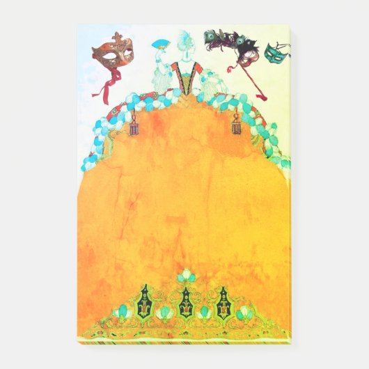 イエローマルディグラスマスカレードボールマスクの女性 ポストイット (正面)