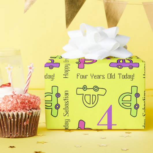 イエローマンガカーズ4誕生日 ラッピングペーパー (誕生日パーティー)