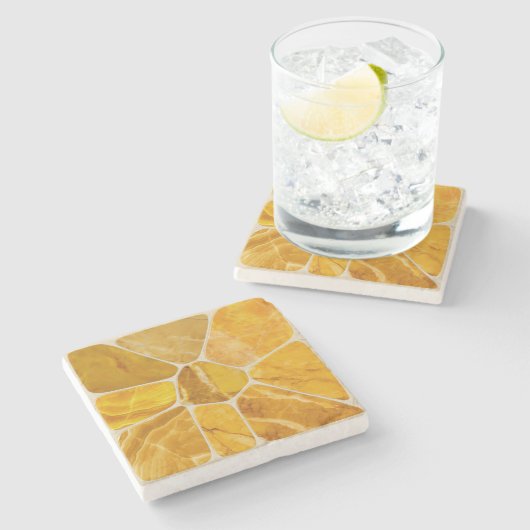 イエローマーブルモザイクフラワー抽象芸術アート ストーンコースター (横)