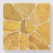 イエローマーブルモザイクフラワー抽象芸術アート ストーンコースター (正面)