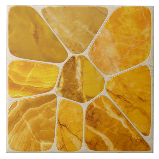 イエローマーブルモザイクフラワー抽象芸術アート タイル (正面)