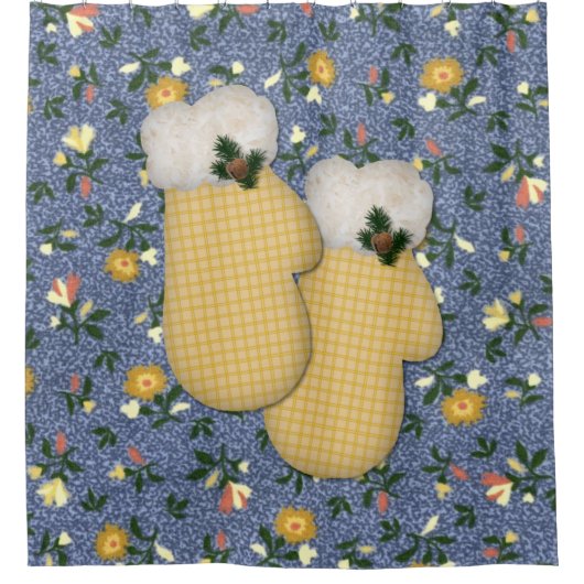 イエローミッテンスクリスマスシャワーカーテン シャワーカーテン (正面)