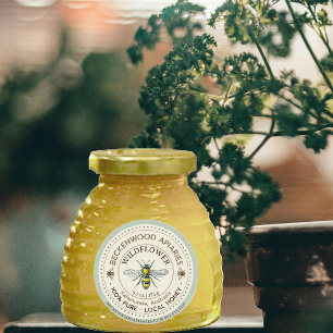 イエローミツバチ蜂蜜ラベルビーキーパーブルー縁ど ラウンドシール