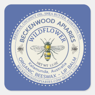 イエローミツバチLIP BALMラベルビーキーパーブルー スクエアシール