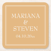 イエローミニマモダンリス結婚ト スクエアペーパーコースター (正面)