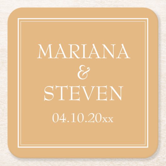 イエローミニマモダンリス結婚ト スクエアペーパーコースター (正面)