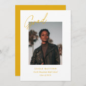 イエローミニマルモダン主義の写真卒業 案内状 (正面/裏面)