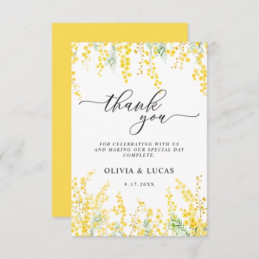 イエローミモサゴ素朴ンドフローラ春の結婚式 サンキューカード (正面/裏面)