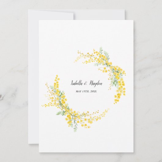 イエローミモサシルバーワトルフローラ春の結婚式 招待状 (裏面)