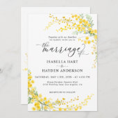 イエローミモサシルバーワトルフローラ春の結婚式 招待状 (正面/裏面)