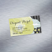 イエローミントとブラックカラーのフローラルパターン マグネット名刺 (インサイチュ)