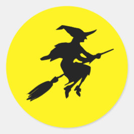 イエロームーンとブラック飛んでいる魔女ハロウィン ラウンドシール