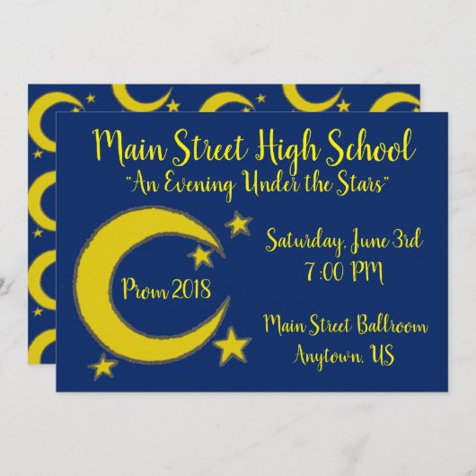 イエロームーンスターズナイトスカイプロムガラダンス 招待状 (正面/裏面)
