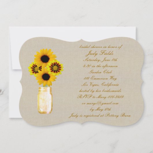 イエローメイソン素朴ジャールブライダルシャワー招待 招待状 (正面)