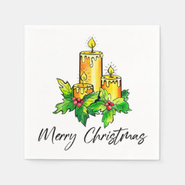 イエローメリークリスマスとハッピーニューイヤーナプキンズ スタンダードカクテルナプキン